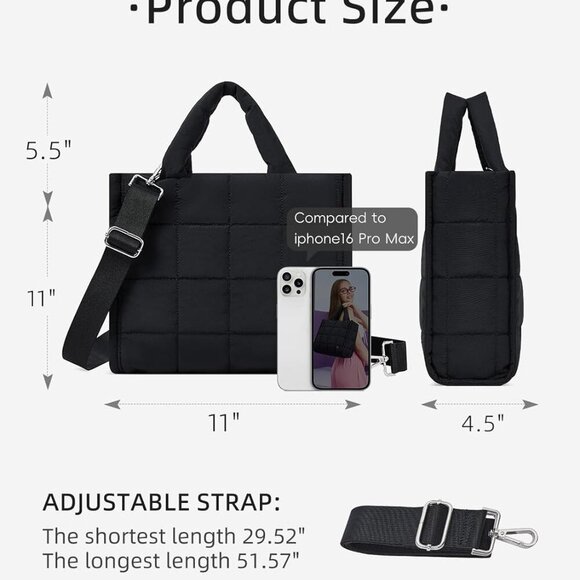 s for Women Quilted Tote Bag Puffy Weekender Overnight Bag Nylon Shoulder Handba - Picture 2 of 6